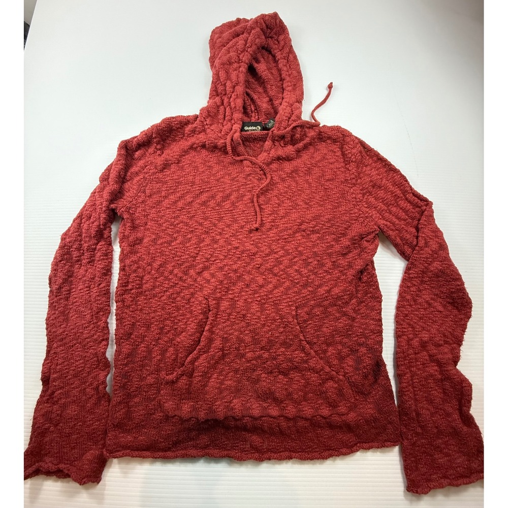 Guide Series Mens Medium Rust Red Textured Knit Cotton Pullover Hoodie Pocket
